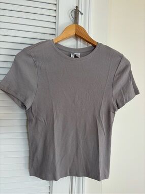 H&M Ribbed Short Sleeve Tee - Gray Taupe